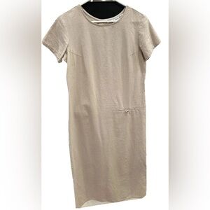 Sophia Rose Linen Blend Midi Dress 8‎ Button Back Lagenlook Taupe Short Sleeve